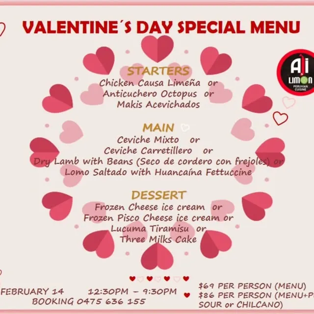 Valentine's Day special Peruvian menu at Ají & Limón